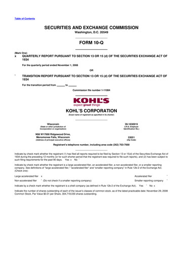 Thumbnail Kohl's
 10-Q Quarterly Report FY 