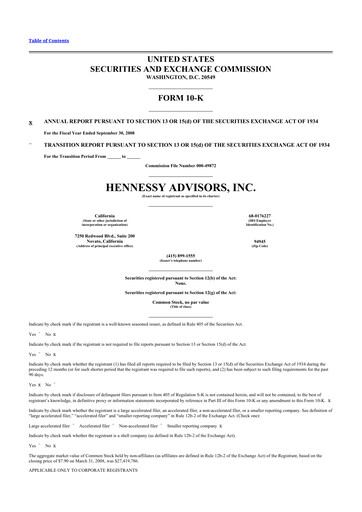 Miniature Hennessy Advisors 10-K Rapport annuel 