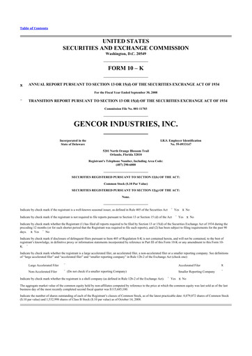 Miniature Gencor Industries
 10-K Rapport annuel 