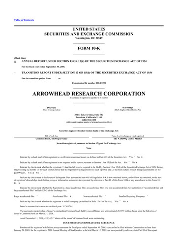 Thumbnail Arrowhead Pharmaceuticals
 10-K Annual Report 