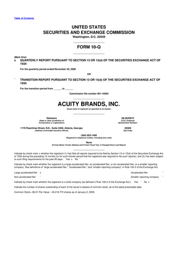 Thumbnail Acuity Brands
 10-Q Quarterly Report FY 