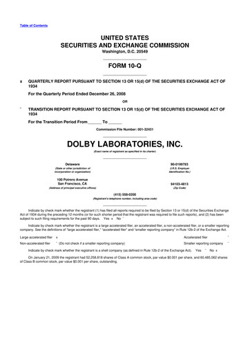Thumbnail Dolby 10-Q Quarterly Report FY 