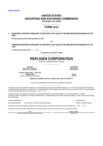 Miniature Repligen
 10-Q Rapport trimestriel  