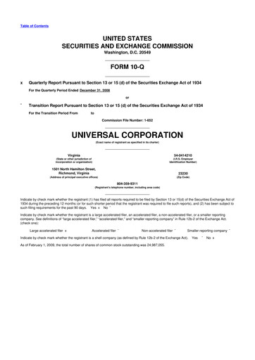 Thumbnail Universal Corporation
 10-Q Quarterly Report FY 