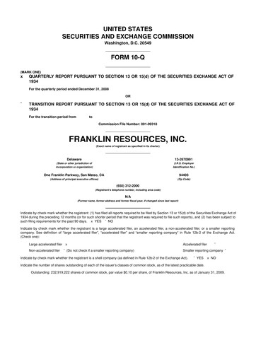 Miniature Franklin Resources 10-Q Rapport trimestriel  