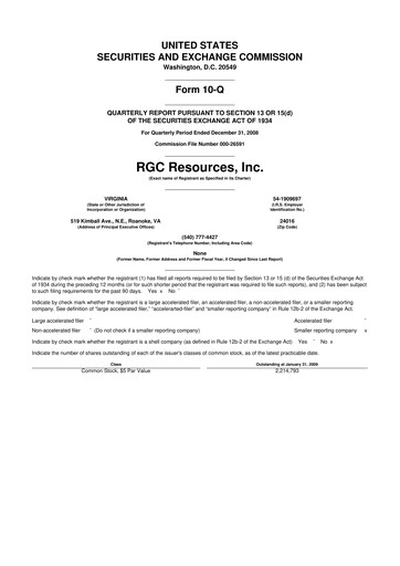 Miniature RGC Resources 10-Q Rapport trimestriel  
