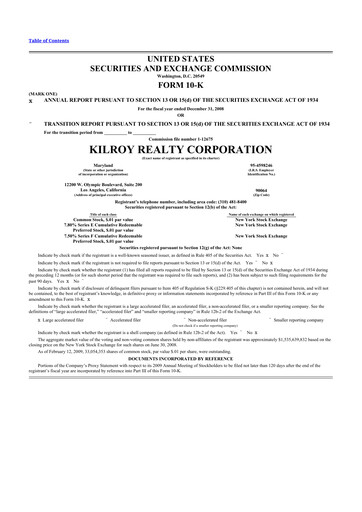Thumbnail Kilroy Realty 10-K Annual Report 