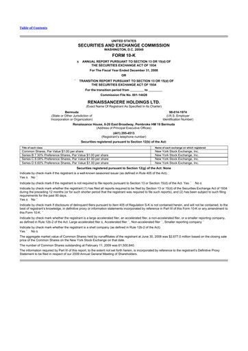 Thumbnail RenaissanceRe
 10-K Annual Report 