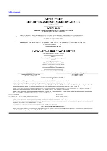 Miniature AXIS Capital
 10-K Rapport annuel 