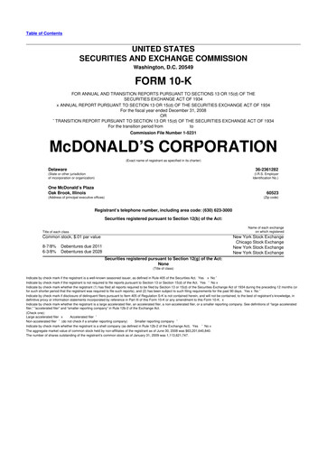 Miniature McDonald 10-K Rapport annuel 