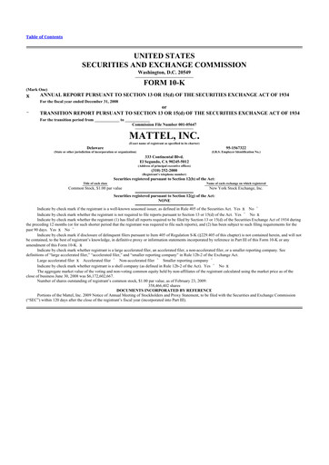 Thumbnail Mattel
 10-K Annual Report 