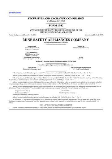 Miniature MSA Safety 10-K Rapport annuel 