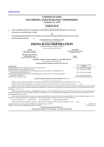 Thumbnail Zions Bancorporation
 10-K Annual Report 