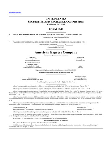 Thumbnail American Express 10-K Annual Report 