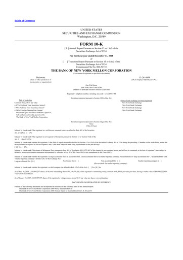 Miniature BNY Mellon (Bank of New York Mellon) 10-K Rapport annuel 