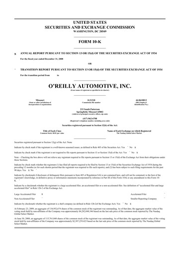 Thumbnail O'Reilly Automotive 10-K Annual Report 