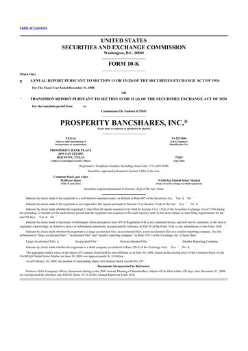Thumbnail Prosperity Bancshares
 10-K Annual Report 