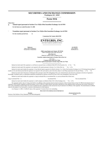 Thumbnail Entegris 10-K Annual Report 