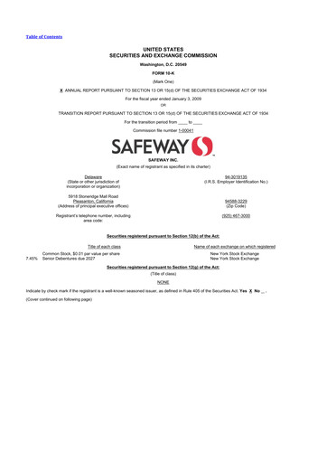 Miniature Safeway 10-K Rapport annuel 