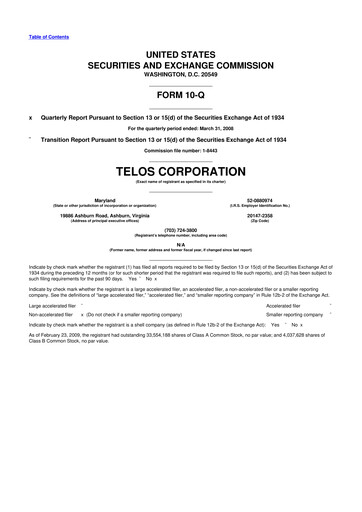 Thumbnail Telos 10-Q Quarterly Report FY 