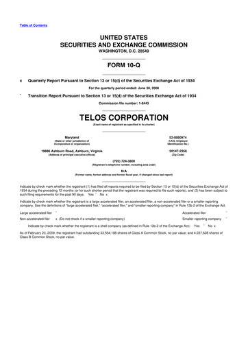 Thumbnail Telos 10-Q Quarterly Report FY 