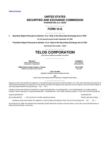 Thumbnail Telos 10-Q Quarterly Report FY 