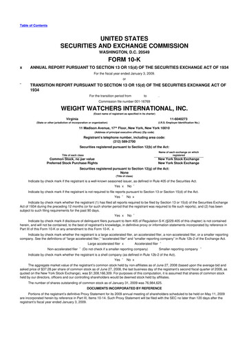 Thumbnail Weight Watchers 10-K Annual Report 