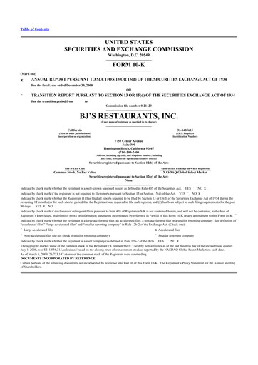 Thumbnail BJ's Restaurants
 10-K Annual Report 