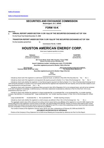 Miniature Houston American Energy 10-K Rapport annuel 