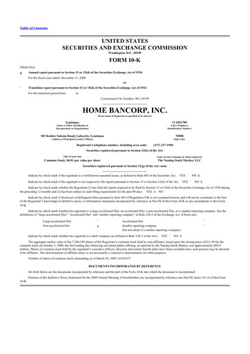 Thumbnail Home Bancorp
 10-K Annual Report 