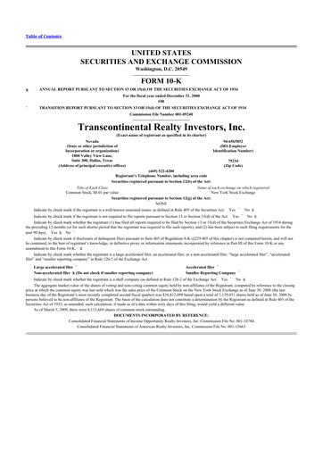 Miniature Transcontinental Realty Investors 10-K Rapport annuel 