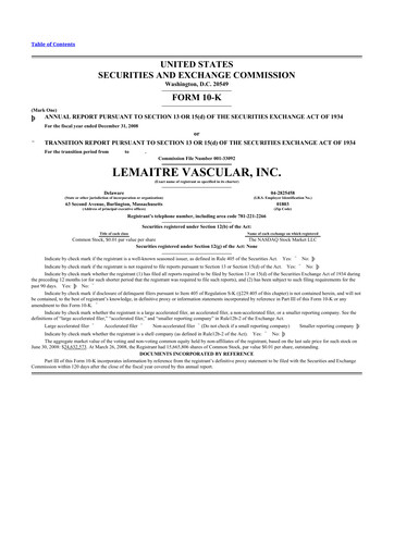 Thumbnail LeMaitre Vascular 10-K Annual Report 