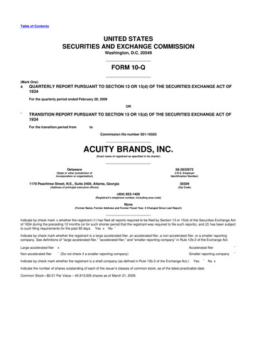 Thumbnail Acuity Brands
 10-Q Quarterly Report FY 