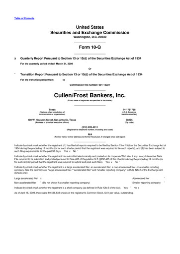 Thumbnail Cullen/Frost Bankers 10-Q Quarterly Report FY 