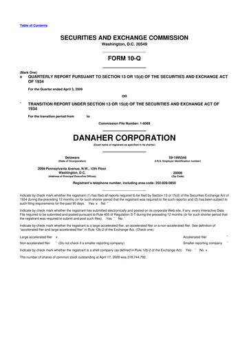 Miniature Danaher 10-Q Rapport trimestriel  