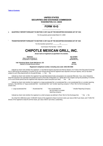 Thumbnail Chipotle Mexican Grill 10-Q Quarterly Report FY 
