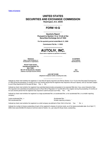 Vorschaubild Autoliv 10-Q Quartalsbericht  