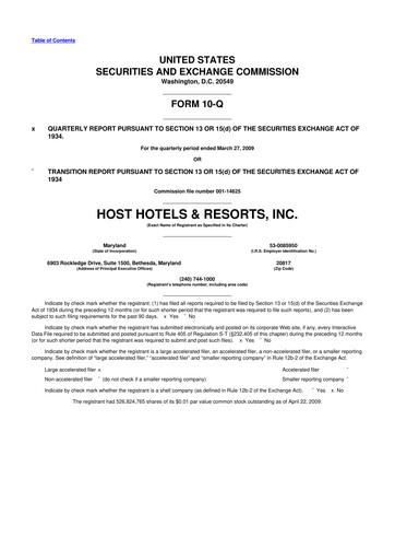 Thumbnail Host Hotels & Resorts
 10-Q Quarterly Report FY 