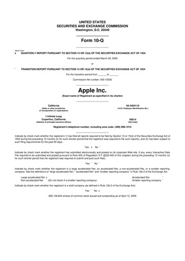 Miniature Apple 10-Q Rapport trimestriel  