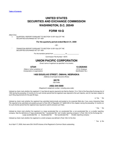 Thumbnail Union Pacific Corporation 10-Q Quarterly Report FY 