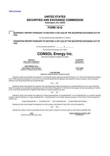 Thumbnail CNX Resources
 10-Q Quarterly Report FY2009 