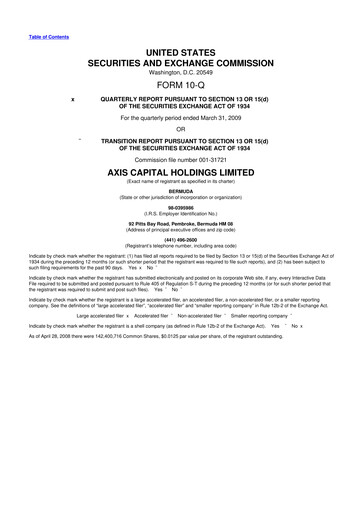 Miniature AXIS Capital
 10-Q Rapport trimestriel  