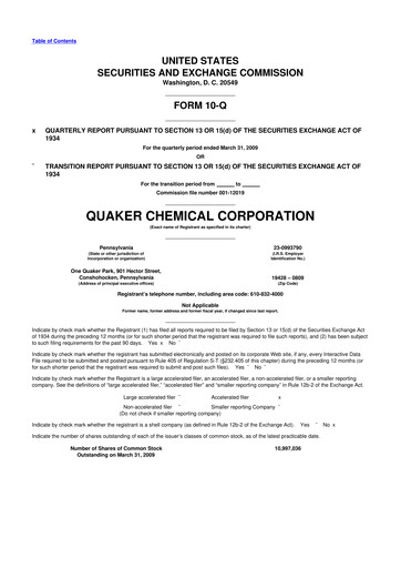 Miniature Quaker Houghton 10-Q Rapport trimestriel  
