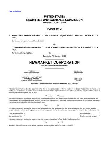 Miniature NewMarket Corp 10-Q Rapport trimestriel  
