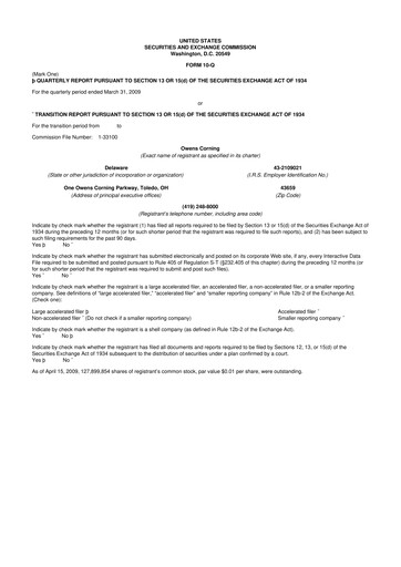 Miniature Owens Corning
 10-Q Rapport trimestriel  