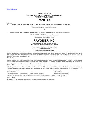 Thumbnail Rayonier 10-Q Quarterly Report FY 