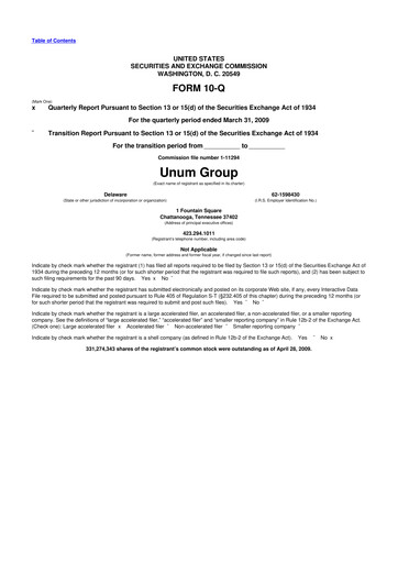 Miniature Unum 10-Q Rapport trimestriel  