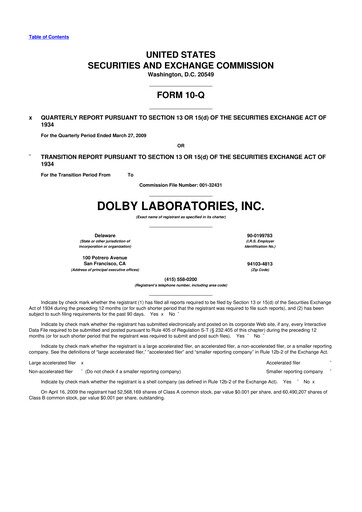 Thumbnail Dolby 10-Q Quarterly Report FY 