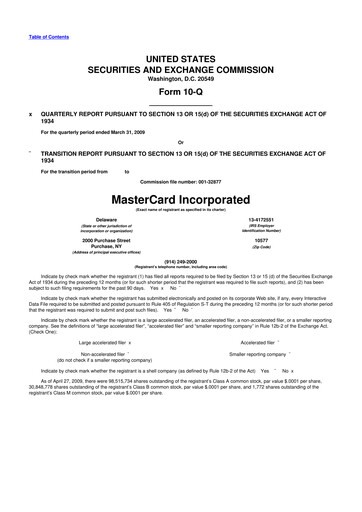 Vorschaubild Mastercard 10-Q Quartalsbericht  