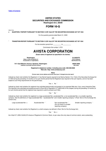 Thumbnail Avista
 10-Q Quarterly Report FY 